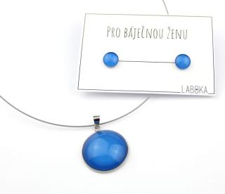 Set modrý - náušnice + náhrdelník přívěšek 25 mm + 10 mm náušnice
