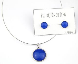 Set tmavě modrý - náušnice pecky + náhrdelník přívěšek 25 mm + 12 mm náušnice