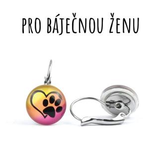 Tlapka v srdci barevná náušnice VISACÍ 14 mm