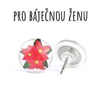 Vánoční hvězda skleněné náušnice pecky 12 mm