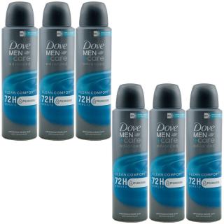 Dove Men+Care 72H Deo -Spray Anti-Transpirant Clean Comfort 6x150 ml-VÝHODNÉ BALENÍ