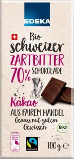 Edeka BIO švýcarská jemně hořká čokoláda se 70% kakaa 100g  - originál z Německa