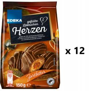 Edeka Lebkuchen perníčky plněné meruňkovou náplní v hořké čokoládě 12x150 g-VÝHODNÉ BALENÍ  - originál z Německa