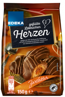 Edeka Lebkuchen perníčky plněné meruňkovou náplní v hořké čokoládě 150 g  - originál z Německa