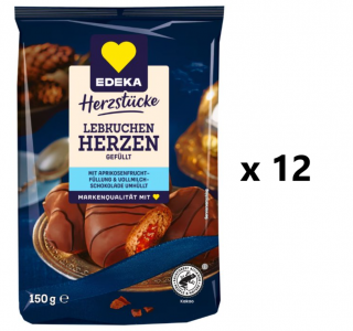 Edeka Lebkuchen perníčky plněné meruňkovou náplní v mléčné čokoládě 12x150 g- VÝHODNÉ BALENÍ  - originál z Německa