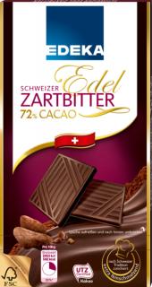 Edeka Švýcarská hořká čokoláda se 72% kakaa 100g  - originál z Německa