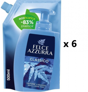 Felce Azzurra tekuté mýdlo Classico, náhradní náplň 6x500 ml VÝHODNÉ BALENÍ