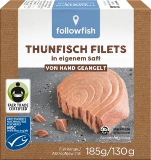 Followfish tuňákové filety, ve vlastní šťávě, MSC, Fair Trade, 185 g