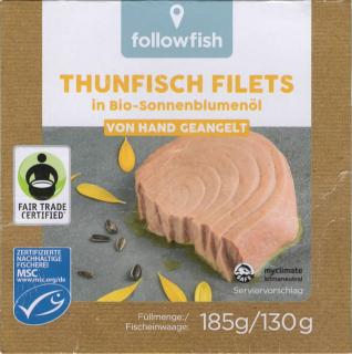 Followfish tuňákové filtey, ve  slunečnicovém oleji, MSC, Fair Trade, 185 g