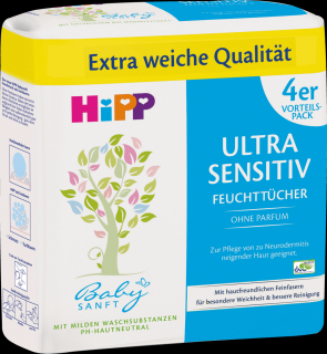 HiPP BABYSANFT Čistící vlhčené ubrousky Ultra sensitive 4x52ks  - originál z Německa