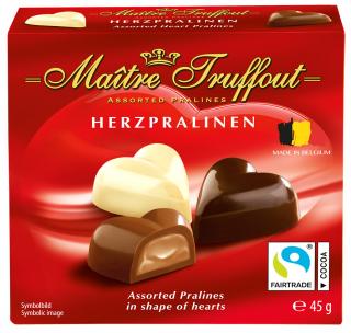 Maitre Truffout Mini belgické pralinky, srdíčka 45g  - originál z Německa
