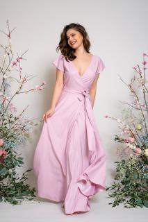 Dlouhé zavinovací šaty vel. 42+ Pudrově růžová  /powder pink/, 48 - 52 (vel. do: prsa 120, pas 104)