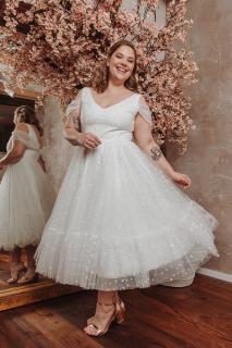 DOTTY PLUS puntíkaté midi šaty, vel.44