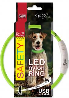 Obojek DOG FANTASY světelný USB zelený 45cm 1ks