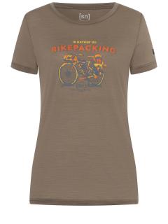 Dámské merino triko Bikepacking Tee [sn] - Brindle/Various 34/XS