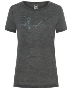 Dámské merino triko Climbing Line Tee [sn] - Pirate Grey Melange/Wasabi 34/XS