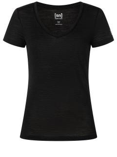 Dámské merino triko SIERRA140 V NECK [sn] - Jet Black 40/L