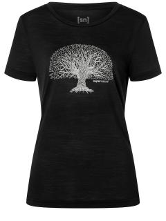 Dámské merino triko TREE OF KNOWLEDGE TEE [sn] - Jet Black/Feather Grey 42/XL