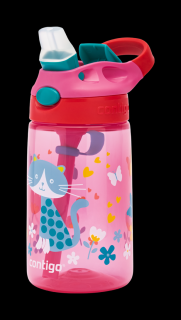 Dětská lahev s pítkem James Gizmo Contigo 420 ml - růžová s kočičkou