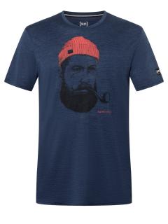Pánské merino triko SN SAILOR TEE [sn] - Blue Iris Melange/Jet Black/High Risk Red XXL