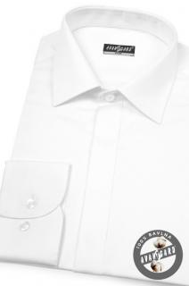 Bílá hladká pánská slim fit košile s krytou légou, 172-111 Velikost: 40/194