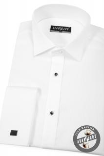 Bílá pánská košile - FRAKOVKA, propínací léga s knoflíčky, dl. rukáv s dvojitými manžetami, 674-1 Velikost: 43/182