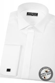 Bílá pánská košile - frakovka s krytou légou, bavlna piké, dvojité manžety, 673-1 Velikost: 42/182