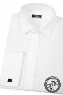 Bílá pánská košile slim fit - FRAKOVKA s krytou légou, dl. rukáv s dvojitými manžetami, 173-1 Velikost: 38/182