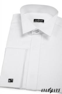 Pánská bílá košile - FRAKOVKA SLIM FIT, na manžetové knoflíčky 155-1 Velikost: 38/194