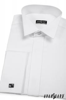 Pánská bílá košile - FRAKOVKA SLIM FIT, na manžetové knoflíčky 155-1 Velikost: 40/182