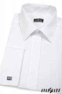 Pánská bílá košile SLIM FIT, krytá léga, na manžetové knoflíčky 160-1 Velikost: 37/182