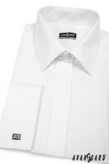 Pánská bílá košile SLIM FIT, krytá léga, na manžetové knoflíčky 160-1 Velikost: 44/170