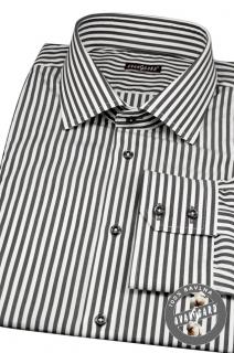Pánská bílá luxusní košile s černým pruhovaným vzorem SLIM FIT dl.rukáv 109-0123 Velikost: 42/182