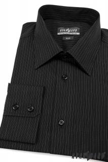Pánská černá košile s jemnými pruhy SLIM FIT dl. ruk. 115-2302 Velikost: 39/182