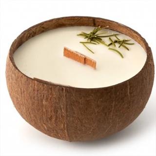 Tropikalia Přírodní sójová svíčka v kokosu v dárkové krabičce LITSEA CUBEBA & ROSEMARY 350ml