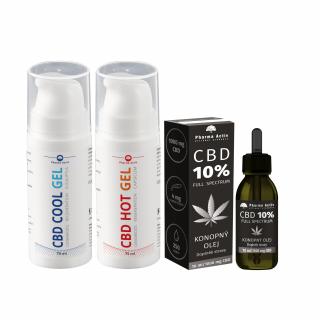 CBD 2xGel Hot+Cool 75ml+CBD 10% Konopný olej 10ml