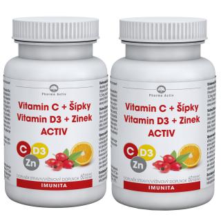 Vitamin C + Šípky Vitamin D3 + Zinek ACTIV tbl.60 1+1