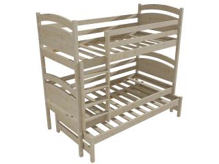 Patrová postel s výsuvnou přistýlkou PPV 002 Barva-3: surové dřevo, Prostor mezi lůžky: 100 cm, Rozměr: 90 x 190 cm
