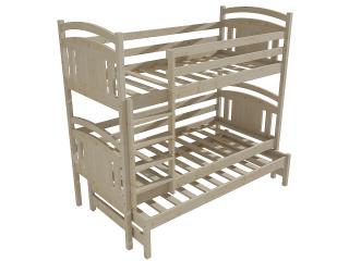 Patrová postel s výsuvnou přistýlkou PPV 006 Barva-3: surové dřevo, Prostor mezi lůžky: 100 cm, Rozměr: 80 x 200 cm