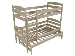 Patrová postel s výsuvnou přistýlkou PPV 009 Barva-3: surové dřevo, Prostor mezi lůžky: 100 cm, Rozměr: 90 x 190 cm