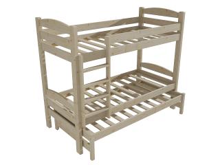 Patrová postel s výsuvnou přistýlkou PPV 010 Barva-3: surové dřevo, Prostor mezi lůžky: 100 cm, Rozměr: 80 x 180 cm