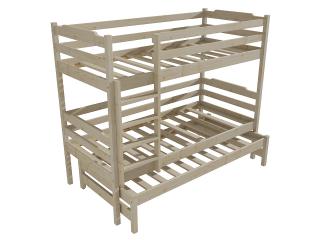 Patrová postel s výsuvnou přistýlkou PPV 012 Barva-3: surové dřevo, Prostor mezi lůžky: 90 cm, Rozměr: 80 x 200 cm