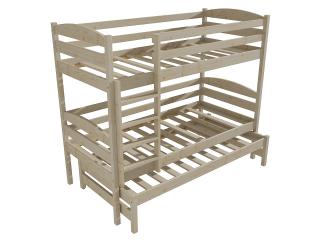 Patrová postel s výsuvnou přistýlkou PPV 016 Barva-3: surové dřevo, Prostor mezi lůžky: 80 cm, Rozměr: 90 x 180 cm