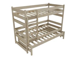 Patrová postel s výsuvnou přistýlkou PPV 018 Barva-3: surové dřevo, Prostor mezi lůžky: 100 cm, Rozměr: 80 x 180 cm