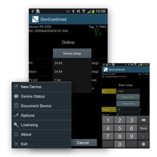 DevComDroid Konfigurační Android aplikace pro HART přístroje