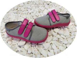 Šedo-růžové plátěné tenisky BEDA BF0001/SN/W barefoot na suchý zip 34, 22,3 cm, 8,3 cm