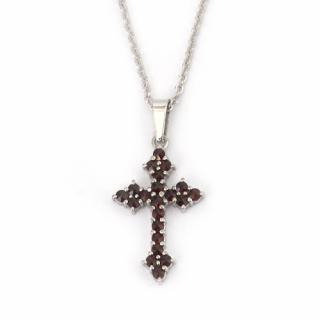 Křížek V - přívěsek  granátový šperk - rhodiované stříbro 925/1000
