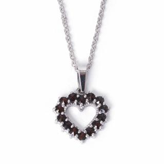 Srdce  - přívěsek granátový šperk - rhodiované stříbro 925/1000