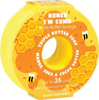 Bomb cosmetics Sprchová masážní houba medová Honey I´m Comb Donut Body Buffer 165 g