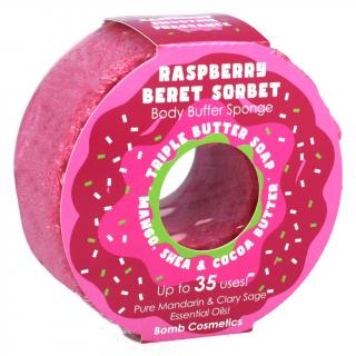 Bomb cosmetics Sprchová masážní houba Raspberry Beret Malinový baret s bambuckým máslem 165 g